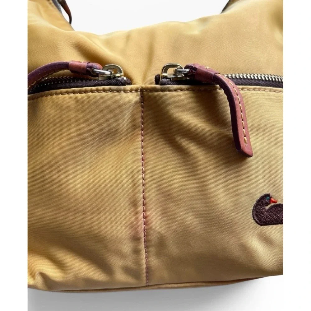 VTG Dooney Bourke Nylon Hobo Yellow Pink Lined Duck Logo Shoulder W/Leather Trim